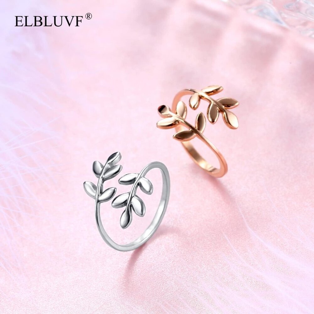 18k Stainless Steel Silver Gold Rose Gold Plated Leaves Leaf Laurel Adjustable B - Picture 5 of 9